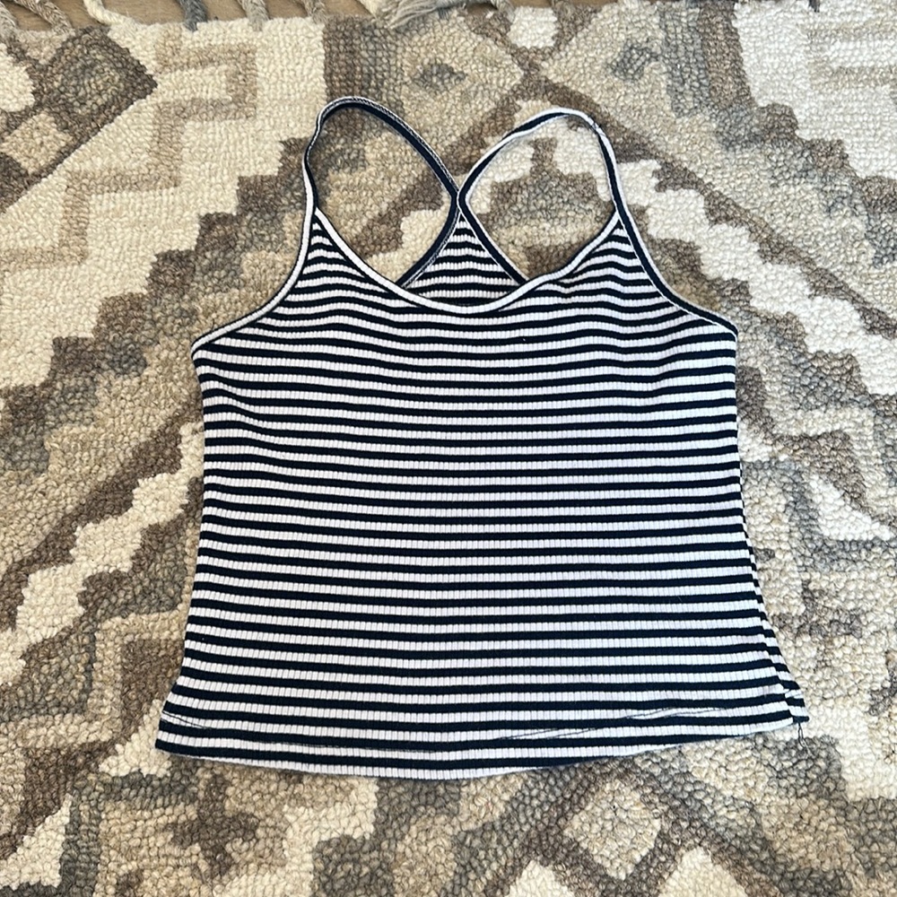 Summer cropped ish top, blue and white stripped